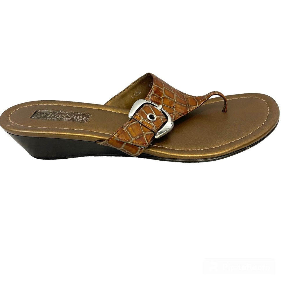 Brighton Lark Faux Crocodile Leather Wedge Heel Thong Sandal